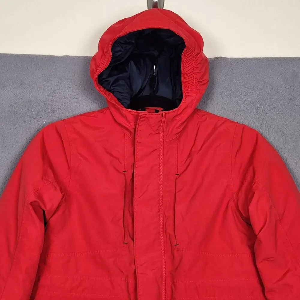 Lands' End Parka Coat Kids Small 8 Red Hooded Insulated Winter Grow-A-Longs